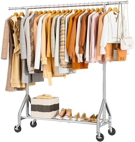 HYSEYY Heavy Duty Clothes Rack Load 450 LBS, Metal Garment Rack, Standing Rolling Clothing Rack for Hanging Clothes with Sturdy…