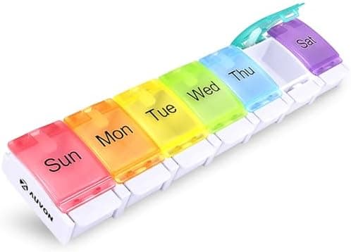 AUVON Weekly Pill Organizer Arthritis Friendly, BPA Free Travel 7 Day Pill Box Case with Spring…