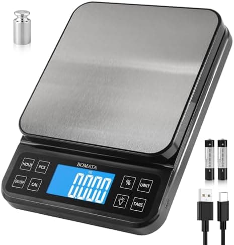 BOMATA Large Kitchen Scale with 0.1g/0.001oz High Precision, 5kg/11lb Bakery Scale with% Percentage Function, USB Rechargeable…