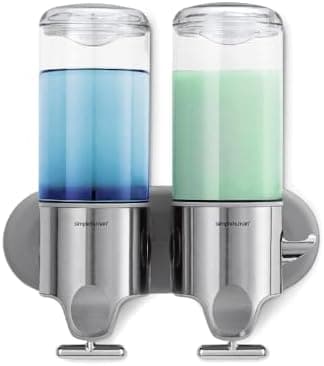 simplehuman Wall Mount Pumps, Twin 15 fl. oz. Shampoo & Soap Dispenser, Stainless Steel