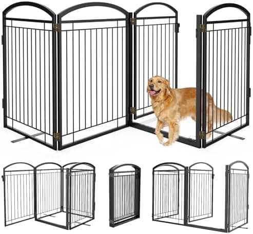 Full Metal Free Standing Dog Gate with Door for Outdoor Indoor,96'' Extra Wide 36'' Tall Dog Gates for Doorways,Large…