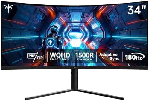 KTC 34 Inch UWQHD Curved Gaming Monitor, 3440x1440 Ultrawide PC Monitor 1500R, 180Hz 21:9 Display, Adaptive…