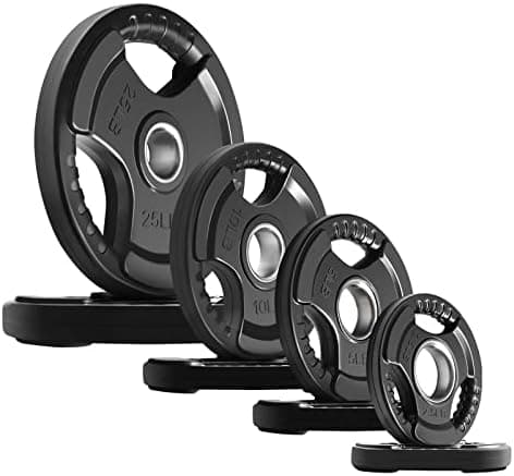 RitFit Weight Plates for Barbell, 2-Inch Olympic Rubber Grip Plates for Weightlifting and Strength…