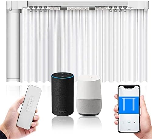 Electric Smart Curtains System, Automatic Curtain Opener, Motorized Curtains Rod with Remote, Compatible with Alexa/Google…