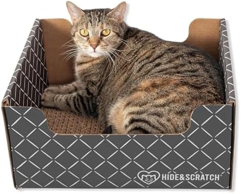 Hide & Scratch Cardboard Cat Scratcher Box & Bed - Dark Grey Diamond | Double-Sided Corrugated Pad for Indoor Cats | Refillable…