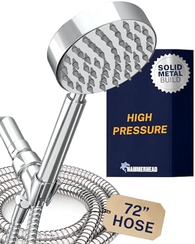 HammerHead Showers® Solid Metal Handheld Shower Head with Hose and Brass Holder - CHROME - 2.5 GPM High…
