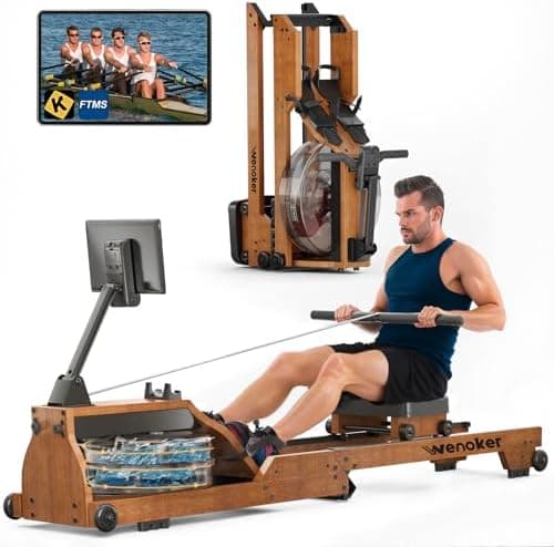 Water Rowing Machine for Home Use, WENOKER Wooden Foldable Rower…