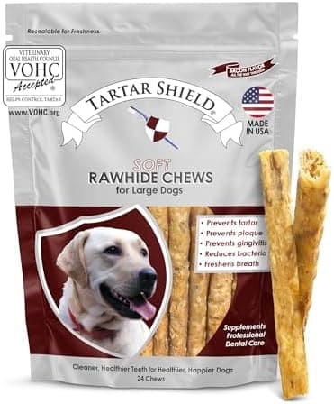 Tartar Shield® Soft Rawhide Dental Chews for Large Dogs | VOHC Accepted | Reduces Tartar, Controls Plaque & Freshens Breath | Vet…