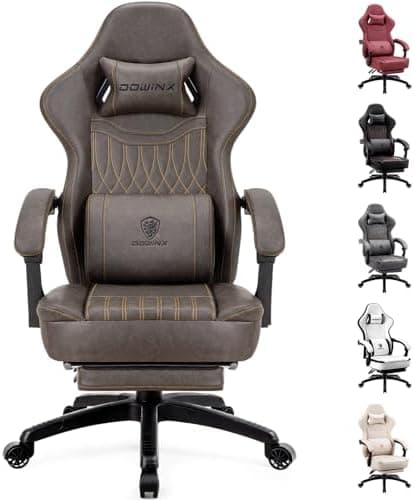Dowinx Gaming Chair Breathable PU Leather Gamer Chair with Footrest Massage Lumbar Support, Big and Tall…