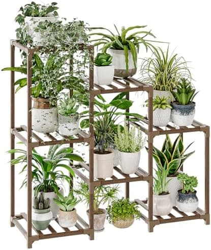 Bamworld Plant Stand Indoor Plant Shelf Outdoor Wood Plant Rack for Multiple Plants 3 Tiers Ladder…