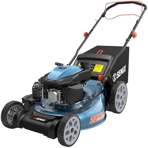 SENIX 22 Inch 3-in-1 Gas Lawn Mower, 201cc Rear Wheel Single Speed Self-Propelled Mower, 4-Cycle…