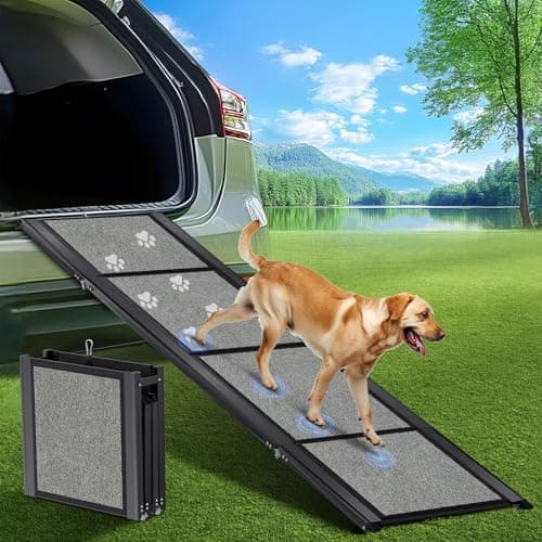 Dog Ramp for Car 𝟕𝟏”𝐱𝟐𝟎” Large Folding Pet Stair Ramps for Truck, SUV, with Non-Slip Surface, Up to 250LBS, Outdoor Dog Car…