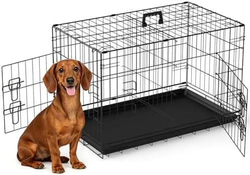 FDW 30 inch Dog Crate Dog Kennel Cage with Double Door Folding Metal Wire Dog Cage with Removable Tray&Divider Panel,Pet Crate…
