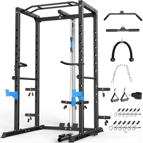 ULTRA FUEGO Power Cage, Multi-Functional Power Rack with J-Hooks, Dip Handles, Landmine Attachment and Optional Cable Pulley…