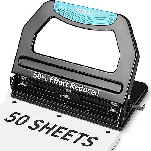 AFMAT 3 Hole Punch Heavy Duty, 9/32" Holes, 50-Sheet Hole Puncher 3…