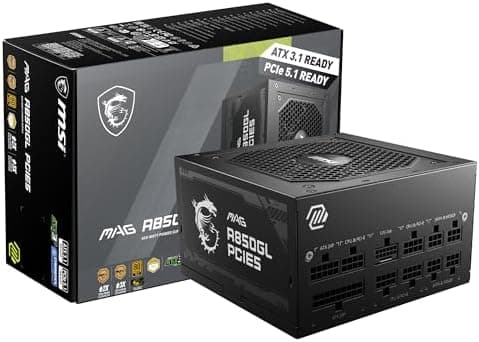 MSI MAG A850GL PCIE5, Fully Modular Compact Gaming 850W Power Supply, 80+ Gold, ATX 3.1 & PCIe 5.1 Ready, Native Dual-Color…