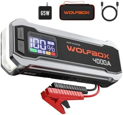 WOLFBOX 4000A Jump Starter,12V Car Battery Jumper Starter Portable with 65W Quick Charger,LED Display,88.8Wh Booster Jump Box…