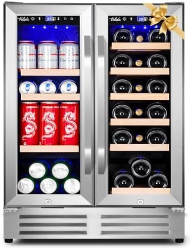 Wine and Beverage Refrigerator, 24 Inch Dual Zone Fridge with Glass Door, Built-In Cooler with Powerful and…