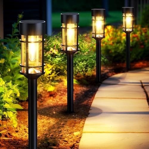 Mancra Solar Pathway Lights, 8 Pack LED Solar Lights Outdoor Waterproof, Glass Metal Garden Lighting for Yard Path Landscape Lawn…