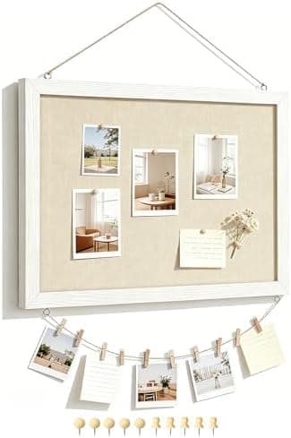 DOLLAR BOSS Bulletin Boards with Linen 1-Pack 16''X 12'' Double-Sided Cork Board for Walls Wood Framed Bulletin Boards, Small Pin…