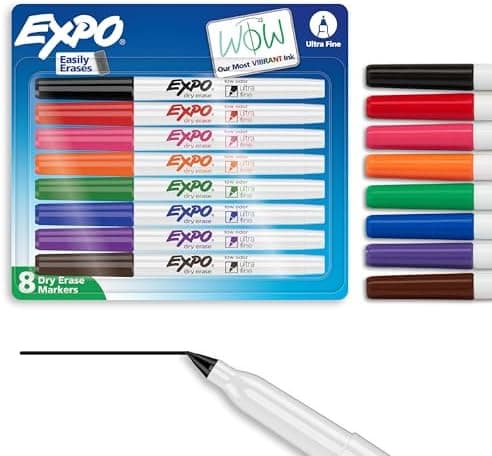 EXPO Dry Erase Markers, Low Odor Ink, Assorted Colors, Ultra Fine Tip, 8 Count - Whiteboard, Calendar…