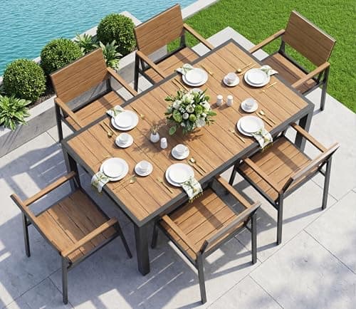 Vexwalx 7-Piece Outdoor Dining Set, Aluminum Dining Table Set for 6, Patio Table and Chairs Set with Umbrella Hole, All Weather…