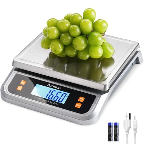 ATOGOU 66lb Food Scale, Commercial Kitchen Scale Plug-in Usable with Full View LCD Display, Stainless Steel, for Baking, Bread…