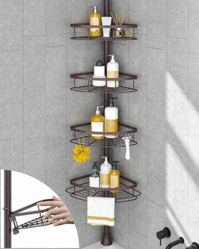SEIRIONE Rustproof Shower Corner Caddy Organizer for Bathroom, Tension Pole with 4 Baskets, for Bathtub Storage Rack, 34 to 116…