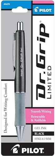 PILOT Dr. Grip Limited Refillable & Retractable Gel Pen, Fine Point, Black, Single Pen - Ideal for School…