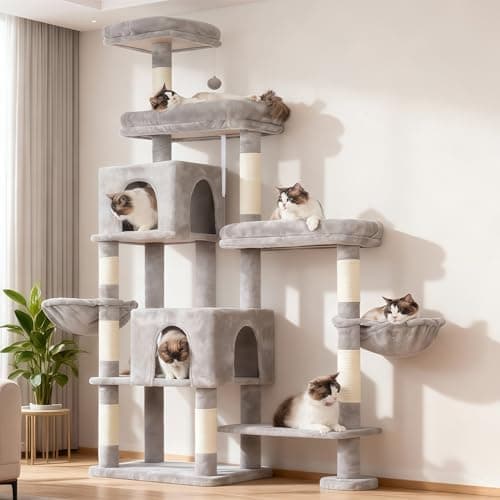 Hey-brother Cat Tree Tower, Scratching Posts with a Extended Part, Wide Platforms, Cozy Condos, Hammocks, Sisal Columns and Ball…