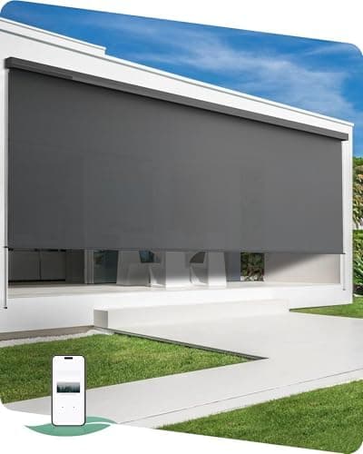 Yoolax Motorized Outdoor Shades for Patio, Solar Powered Electric Roller Shade 2-16FT Wide, Smart Outdoor…