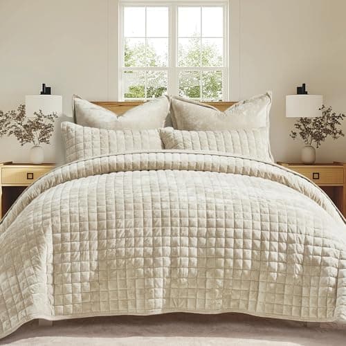 RECYCO Luxury Velvet Quilt Set King Size Bedding Sets, Ultra Soft Velvet Comforter Set, Lightweight Channel Box Stitch Oversized…