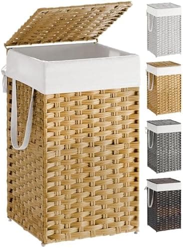 SONGMICS Laundry Hamper with Lid, 17.2 Gallon (65 L) Synthetic Rattan Clothes Laundry Basket with…