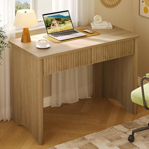 Bestier Fluted Computer Desk with 2 Drawers, 40 Inch Small Wooden…