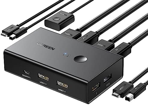 UGREEN HDMI KVM Switch 1 Monitor 2 Computers, with 4 USB Ports 4K@60Hz KVM Switches for Sharing One Monitor Keyboard Mouse…