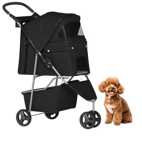 BestPet | 3-Wheel Pet Stroller | Dog and Cat Stroller | Breathable Mesh | Lightweight Travel Carrier |…