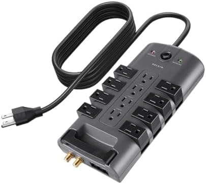 Belkin Surge Protector Power Strip w/ 8 Rotating & 4 Standard Outlets - 8ft Sturdy Extension Cord…