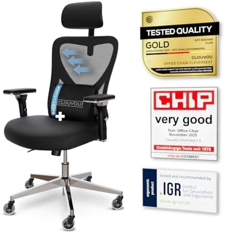 CleverSeat Ergonomic Office Chair Comfy [#1 in Tests] Ergonomic Chair with Breathable Mesh Back | Computer Chair with wheels |…