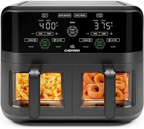 CHEFMAN 6 Quart Dual Basket Air Fryer Oven with Easy View Windows…