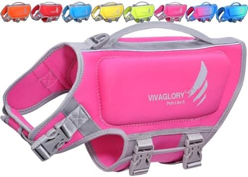 VIVAGLORY High Buoyancy Dog Life Vest, Swimming Vest with Handle, Dog Life Jacket for Swimming & Boating, Buoyancy for Puppy…