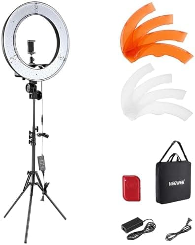 NEEWER Ring Light 18inch Kit: 55W 5600K Professional LED with Stand and Phone Holder, Soft Tube &…