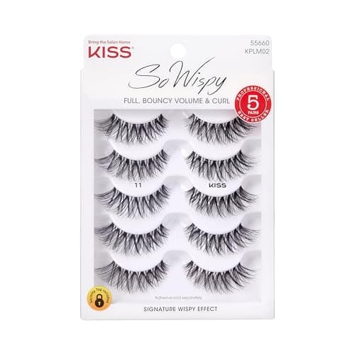 Kiss So Wispy, False Eyelashes, '', 12mm, Includes 5 Pairs Of Lashes, Easy to Apply, Reusable Lash Clusters