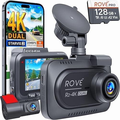 ROVE R2-4K DUAL Dash Cam Front and Rear, STARVIS 2 Sensor, FREE 128GB Card Included, 5G WiFi - up to 20MB/s…