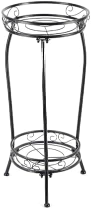 Kavlium Plant Stand Indoor Outdoor，Tall Black Metal Rustproof Stable Plant Stands，2 Tier 27.1 inch Multiple Plant Rack Holder…
