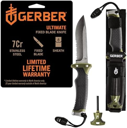 Gerber Gear Ultimate Survival Knife, Fixed Blade Knife with Combo…