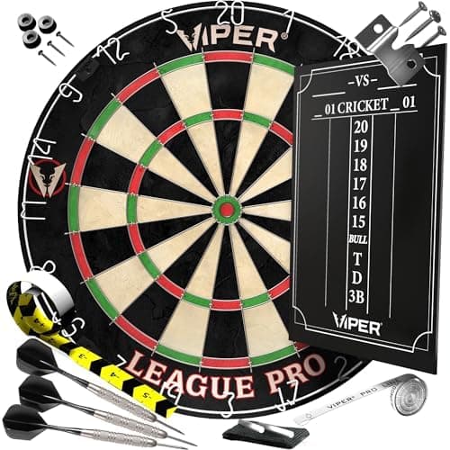 Viper League Pro Regulation Bristle Steel Tip Dartboard Starter Set with Staple-Free Bullseye, Radial Spider Wire, High-Grade…