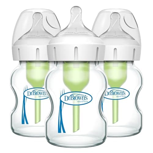 Dr. Brown's Natural Flow Anti-Colic Options+ Wide-Neck Glass Baby Bottles 5 oz/150 mL, with Level 1 Slow Flow…