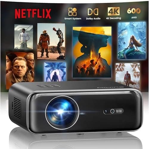 [Built-in Apps/4K Support] Smart Outdoor Projector with WiFi and Bluetooth, Movie Projector, DoIby Audio with Dual Speaker, Auto…