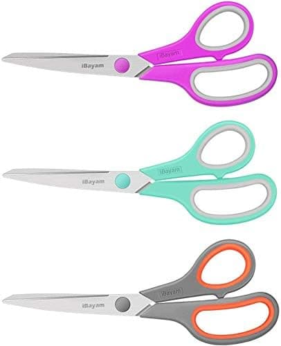 Scissors, iBayam 8" All Purpose Scissors Bulk 3-Pack, Ultra Sharp 2.5mm Thick Blade Shears…