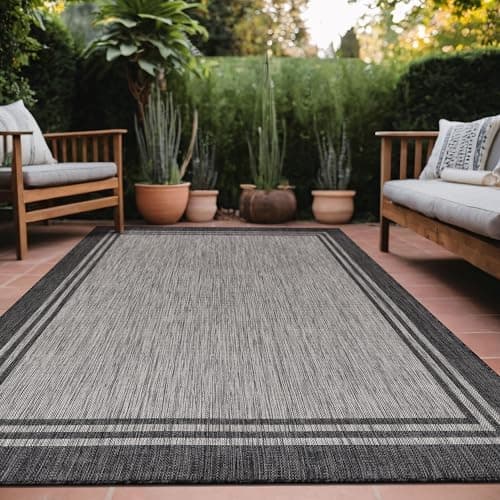 Luul Home Bordered Outdoor Rug 5x7 Washable Outside Carpet for Indoor Patio Porch Waterproof Easy Cleaning Non Shedding Area Rugs…